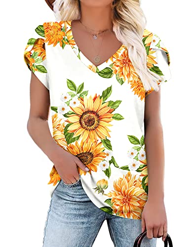 KUOTAI Womens Tops Summer Casual T Shirts V Neck Petal Sleeve Blouses Shirts