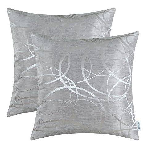 CaliTime Pack of 2 Cushion Covers Throw Pillow Cases Shells for Couch Sofa Home Decor Modern Shining & Dull Contrast Circles Rings Geometric 16 X 16 Inches Silver Gray Cover
