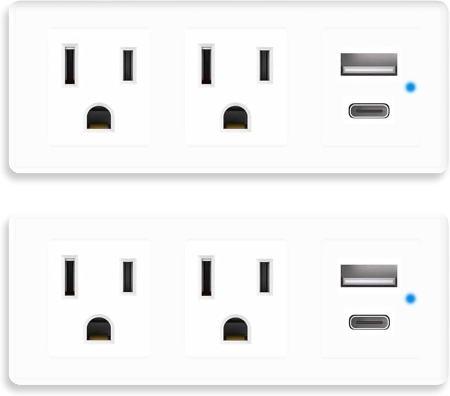 Multi Plug Wall Outlet Surge Protector with USB Ports - 2 Outlet Extender with 2 USB Ports (1 USB-C) - 300J Power Strip with Adapter Spaced Outlets for Home, Travel, Office (White) 2 Pack