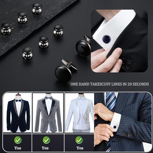 ORAZIO Cuff Links Mens Stainless Steel Cuff Links and Studs Set Gold Black Cufflinks for Men Tuxedo Studs Buttons for Formal Kit Business or Wedding Shirts4