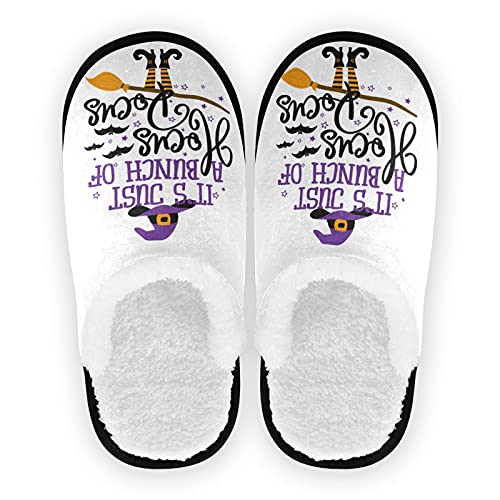 SLHKPNS Halloween Quote Witch Fuzzy Women's Slippers,It Is Just A Bunch Of Hocus Pocus Medium Fluffy Coral Fleece Travel House Shoes Indoor Outdoor Multi Medium Wide