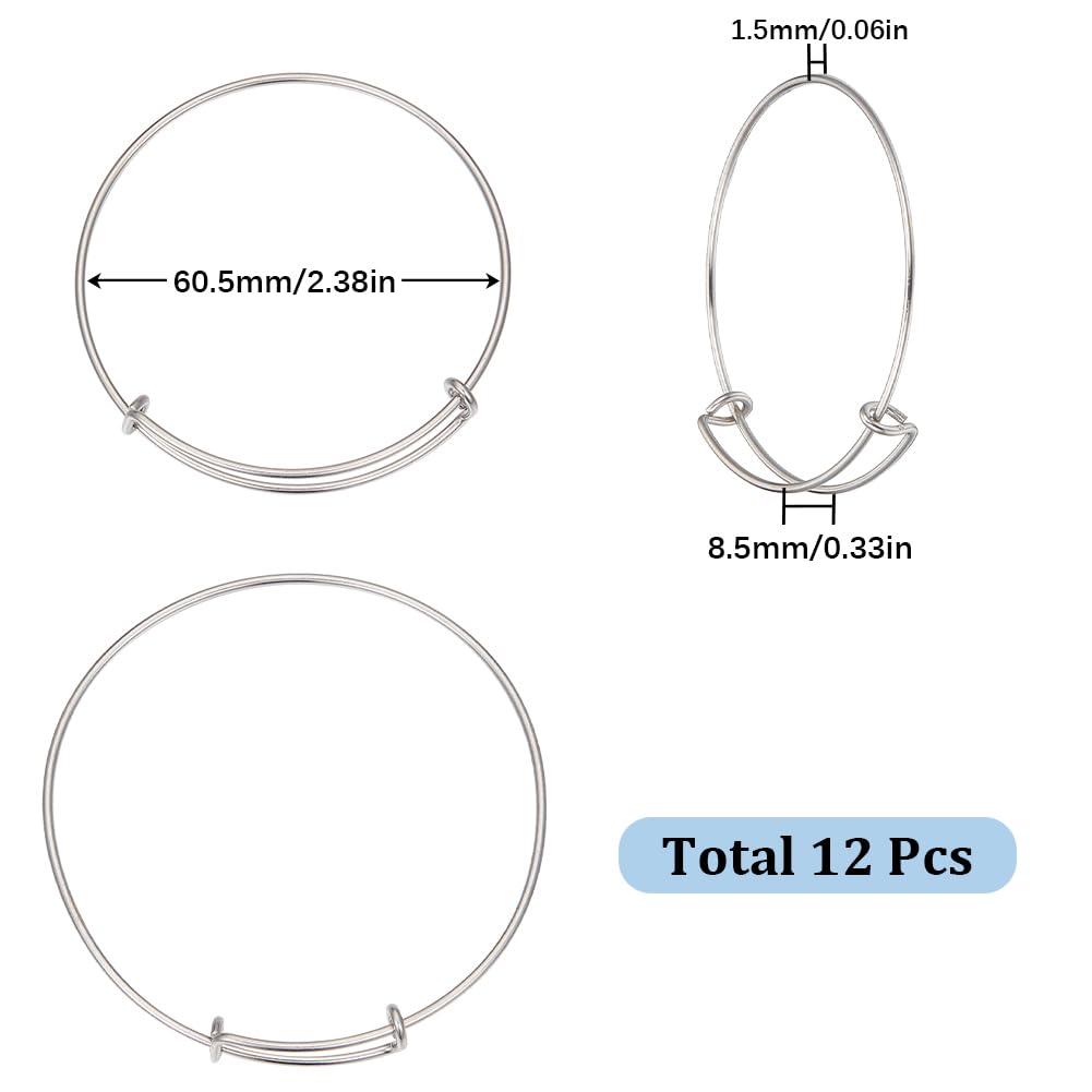 12 Braccialetti Rigidi Espandibili In Acciaio Inossidabile Argento Opaco – Base Per Creazioni Fai Da Te - 5