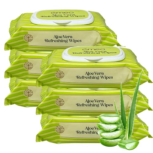 Image of Omeo Aloe Vera Refreshing & Hydrating Wet Wipes, 25N in Each (Pack of 6) | Face Cleansing, Makeup Remover Wipes with Mint Oil & Vitamin E | Sulphate, Paraben & Alcohol Free - Women and Men
