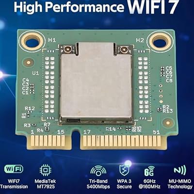 Zyyini Mini PCI E WiFi 7 Card, MT7925 Wireless Network Adapter 3 Band 5400Mbps, with Dual IP EX Connectors and OFDMA MU MIMO, for Wins 10 11 Laptop PC