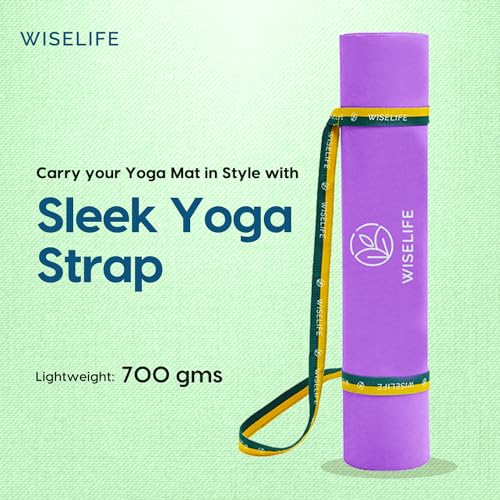 Image of WiseLife 7 chakra Printed 6MM Yoga Mat + Yoga Strap For Men, Women, Kids | Anti-Slip Extra thick, long & Wide Exercise Sports Mat for Workout, Fitness, Yoga, Gym, Home & Pilates (Purple-Chakra)