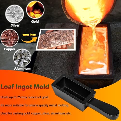 CTcar Gusseisen-Barrenform für 25 Unzen Goldbarren, Brot, Gusseisen, ideal zum individuellen Schmelzen, Gießen, Schmelzen, Veredeln von Gold, Silber, Kupfer, Aluminium, Messing, Edelmetallen