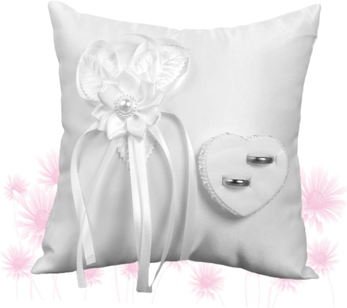 BESPORTBLE Wedding Ring Pillow Imitation Camellia White Embroidered Ring Bearer Cushion for Wedding Ceremony Supplies