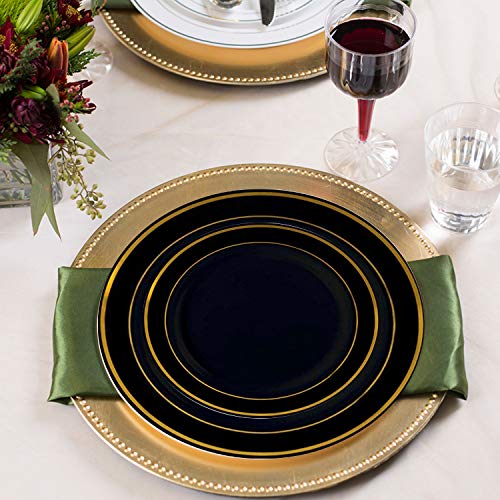 Elegant Disposable Plastic Plates 240 Count - 120Pcs Heavy Duty Black Gold-Rimmed Dinner Plates - 120Pcs Fancy Dessert Cake Appetizer Plates For Wedding, Birthday Party & All Occasions #TOP2