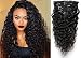 16inch 7 Pcs 120g Water Wave Curly Virgin Brazilian Remy Clip in Human Hair Extension Wavy Human Hair Extensions Clip Ins Natural Black Clip on Hair Extensions for Black Women
