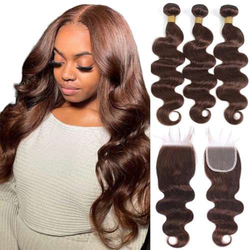 Kapelli Brown Bundles with Closure Human Hair 16 18 20+14