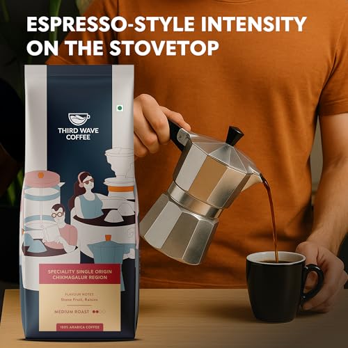 Image of THIRD WAVE COFFEE | Speciality Single Origin Chikmagalur Region | 100% Arabica | Medium Roast | Moka Pot | Fine Grind | 250 grams | Pouch