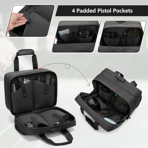 Goburos Tactical Gun Range Bag For 4 Handguns And Ammo, Pistol Duffle Bag With Tsa Lock And 14X Magazine Slots For Hunting Shooting Range Sport #TOP2