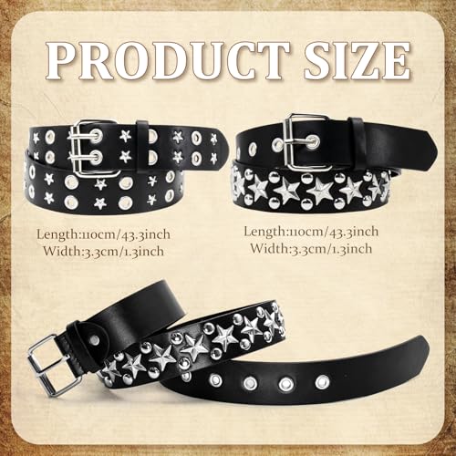 2 Pcs Black Studded Belt PU Leather Y2K Star Belt Gothic Punk Rock Belts Double Metal Grommets for Women Men3