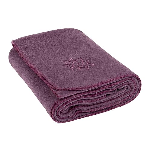 Bodhi Manta de yoga suave y cálida – Colcha de forro polar con bordado de loto – Manta de meditación para Shavasana – 150 x 200 cm – Morado