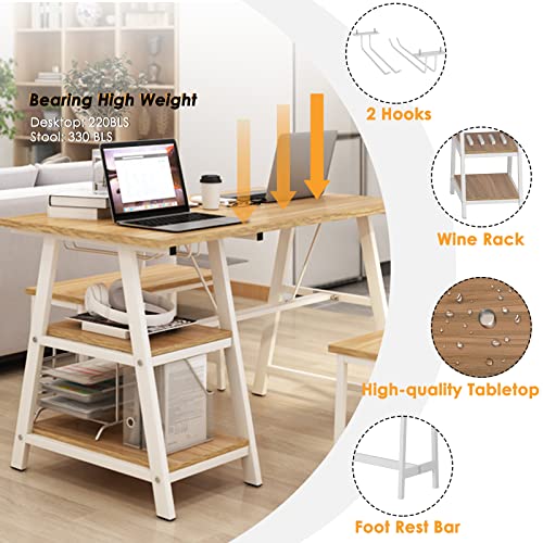 Sogesfurniture 3-Piece Dining Room Table Set, Kitchen Table With Bench, Breakfast Table With Wine Rack And Glass Holder For Home, Kitchen, Dining Room (47.2", Maple) #TOP3