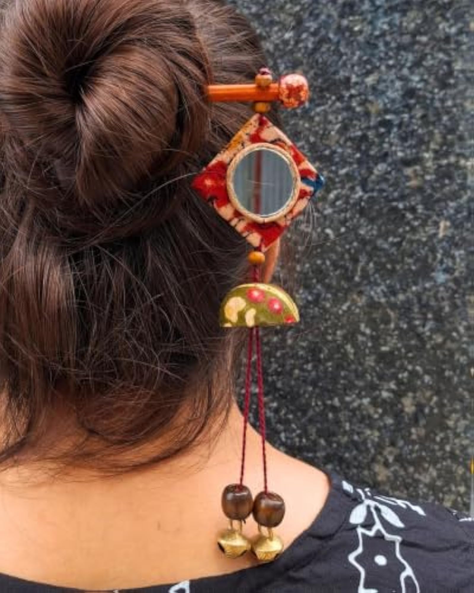 Handcrafted Wooden Hairpin Stick with Ghungroo Charms
