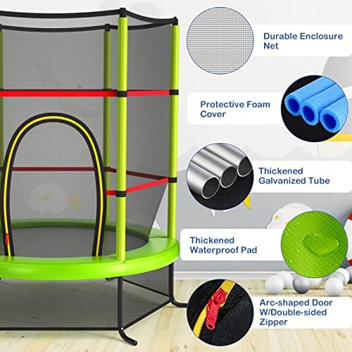 Giantex 55" Kids Trampoline with Safety Enclosure Net, Toddler Trampoline w/Heavy-Duty Steel Frame & Seamless Jump Mat, Outdoor Indoor Mini Trampolines for Kids, Green 3 514IUAlB0WL. AC