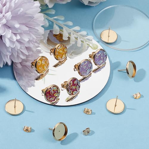 Beebeecraft 1 Box 50Pcs Earring Bezels Trays 18K Gold Plated Blanks Round Cabochon Prong Post Settings Stud Earring Findings with 12mm Tray and 50Pcs Ear Backs for Jewelry Making - Image 4