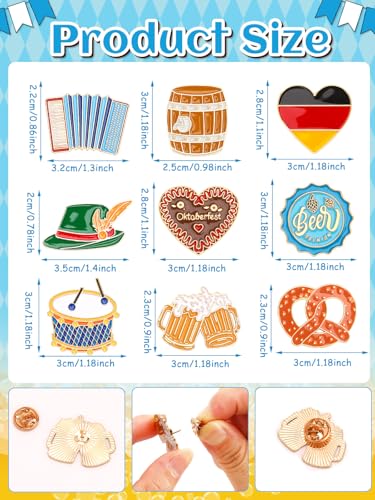Image of JUNEBRUSHS 28pcs Oktoberfest Buttons Pins, Bavarian Style Badges for Oktoberfest Party Adults Autism Awareness Party Gift Supplies Clothes Decor Accessories