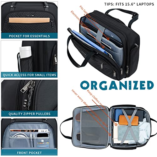 EMPSIGN Rolling Laptop Bag, 15.6 Inch Roller Briefcase with Wheel, Rolling Underaeat Computer Bag with Water-Proof RFID Pockets for Travel Business Work-Quilted Black2