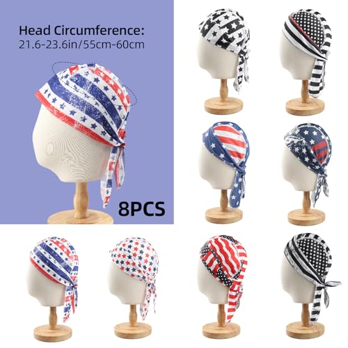 Image of 8 Pack Do Rag Skull Caps for Men Cap Bandana Hat Sweat Wicking Cooling Helmet Liner Cycling Beanie Head Wraps Rag