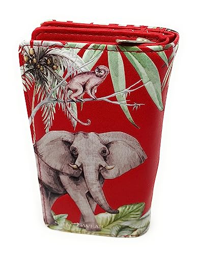 Shag Wear Elephant Jungle Large Animal Wallet for Women and Teen Girls Vegan Faux Leather 7" Red2