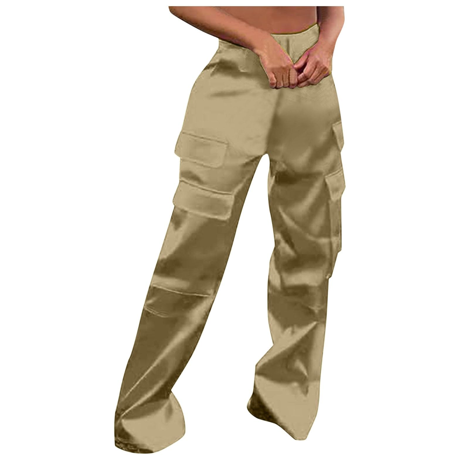 Pantalon Femme Cargo Taille Haute Large Décontracté avec Poches Multiples Fermetures Zippées Coupe Ample Style Streetwear Casual pour Voyage Loisirs Quotidien