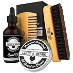 Beard Brush, Beard Comb, Beard Oil, & Beard Balm Grooming Kit for Men's Care, Travel Facial Hair Set for Growth, Styling, Shine & Softness, Great Gifts for Him