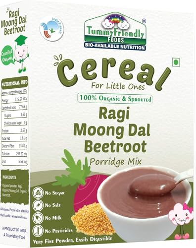 Image of TummyFriendly Foods Organic Sprouted Ragi Almond Dates Porridge Mix | Made of Sprouted Ragi Powder for baby | Available in Trial Baby Packs too | Shelf-life 9 month | 200g (Beetroot)