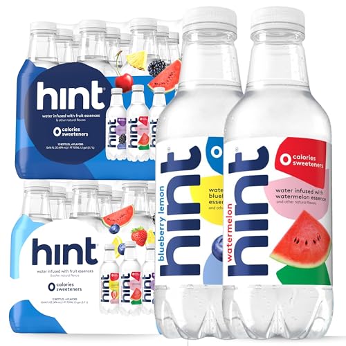 Image of Hint Water Best Sellers Pack & Hint Water White Variety (24 Bottles), Zero Sugar, Sweeteners, and Calories, Flavors: Watermelon, Blackberry, Blueberry Lemon, Strawberry Lemon, Cherry, and Pineapple