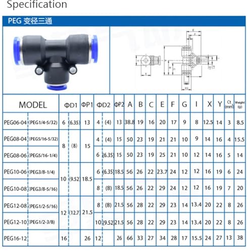 Acoplamiento rápido neumático PEG reductor anti fugas de 8-6mm para aire 3