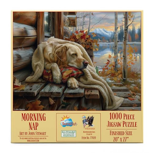 Puzzle de 1000 piezas SUNSOUT INC - Morning Nap del artista John Stewart - Tamaño terminado 20" x 27" miniatura 1