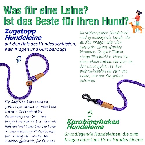 lynxking Schleppleine für Hunde Hundeleine Retrieverleine Führleine Zugleine für kleine mittelgroße große Hunde (Purple, Zugstopp-0.9cm x 180cm)