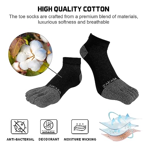 CaiDieNu Toe Socks for Men: Five Finger Cotton Athletic Crew Socks No Show Breathable Running Ankle Socks 5 Pairs Size 8-123