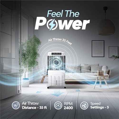 Image of SUMMERCOOL Nexia 95Ltr Desert Air Cooler for Home | High Speed Fan | 35ft powerful air throw | Inverter Compatible | HoneyComb | Collapsible Louvres| 1 year warranty | White