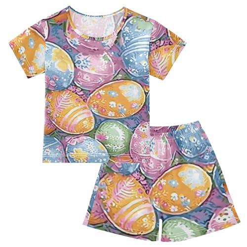 Summer Pajama Set Pastel Easter Eggs Pattern, Short Sleeve Sleepwear Nightwear