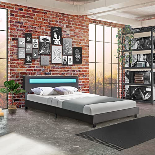 Juskys Polsterbett Paris 160x200 cm mit LED Beleuchtung, Lattenrost &...