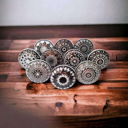 Image of Vintage Ceramic Knobs For Kids and Kitchen Cupboards, Drawers, Wardrobes, PC Cabinets, Almirahs, Dressers, Decorative Pull Handles For Dressing Table and Home Decor, Set of 10, 40mm- Regalia