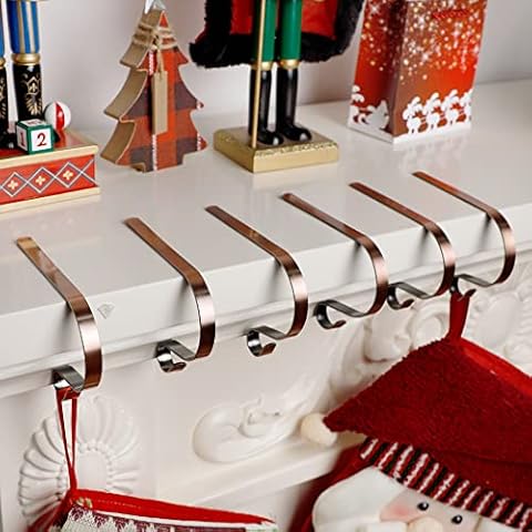 YOFIT Christmas Stocking Holders for Mantle Set of 6, Adjustable and Lightweight Stocking Hanger, Multi-Use Stocking Hooks for Fireplace Mantel Christmas Home Xmas Party Decor Cover