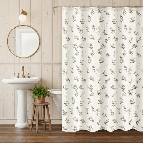 Boao Floral Shower Curtain, Linen Blend Farmhouse Cottagecore Boho Bathroom Curtain, Rustic Wildflower Summer Water Resistant Heavy Duty with Hooks, 72" W x 72" L(Sage Green Floral) by Boao - Used condition - Image 5