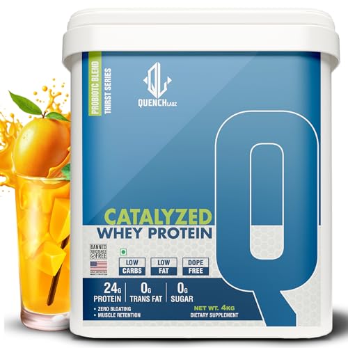 Image of QUENCHLABZ CATALYZED WHEY PROTEIN | 24g Protein per Serving | Zero Sugar, Low Carb, Low Fat | Supports Muscle Growth & Recovery | Protein Powder for Men & Women | 4KG Mango Flavor