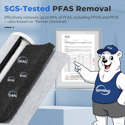 Image of iSpring PFAS & Heavy Metals Whole House Water Filter System, SGS-Tested to Reduce Up to 99% PFOA & PFOS 3-Stage Filtration Removes Sediment, Lead, 20 inch x 4.5 inch Filters 1 inch Inlet /Outlet Model: WGB32B-PFKS