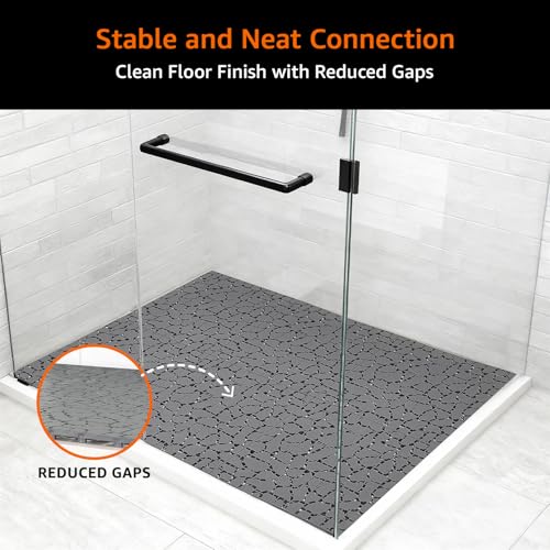 Image of Amazon Basics Interlocking Pebble Effect Floor Tiles - Natural Grey Design for Indoor & Outdoor Use, Maintain