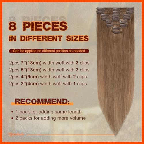 Image of Benehair Real Hair Extensions Clip in Human Hair 20inch Long Straight Remy Natural Full Head 8pcs 18 Clips Human Hair Clip in Extensions for Women No Tape No Glue Clip ins #12 Golden Brown