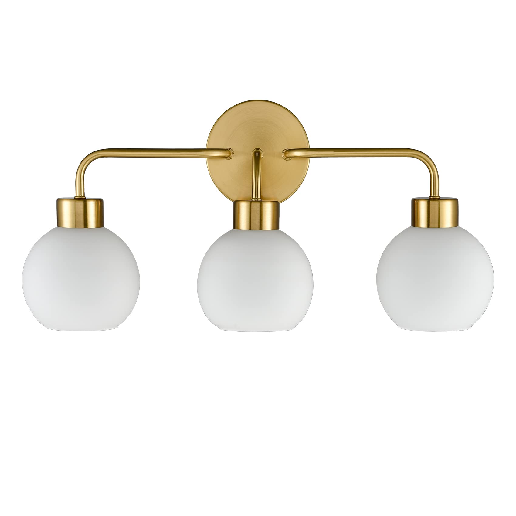 YUBOLEMid Century Modern Gold Bathroom Light Fixtures 3-Light Gold Milky Glass Modern Bathroom Vanity Lights Over Mirror, Gold Wall Light for Bathroom