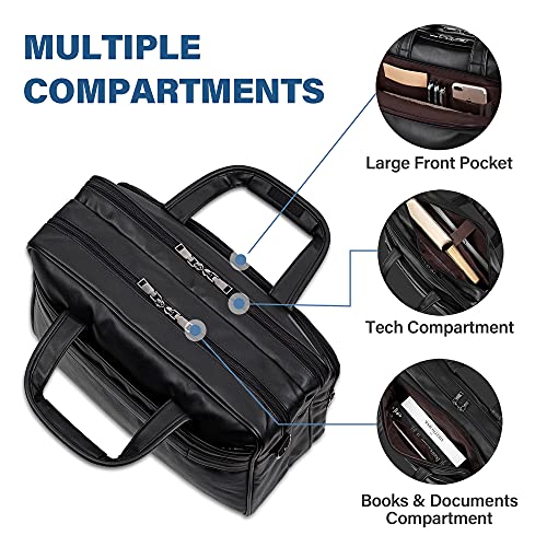 Seyfocnia Leather Laptop Bag,Men'S 17.3 Inches Messenger Briefcase Business Computer Satchel Handbag Shoulder Bag Fits 17.3 Inch Laptop Case Computer Tablet Black thumb #4