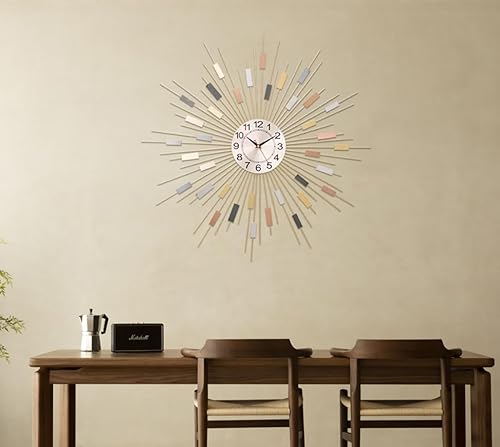 Miniatura 8 de Starburst - Reloj de pared redondo de 24 pulgadas, funciona con pilas, moderno reloj de pared decorativo de metal de mediados de siglo para sala de