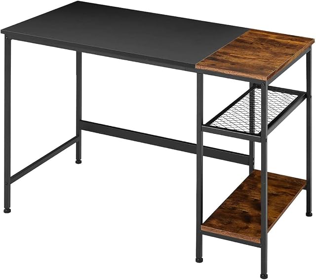 EROMMY Industrial Computer Desk Writing Table for Home, 120 x 60cm Modern Studio Desk Workstation with Storage Shelves, Study Table for Students (Black)