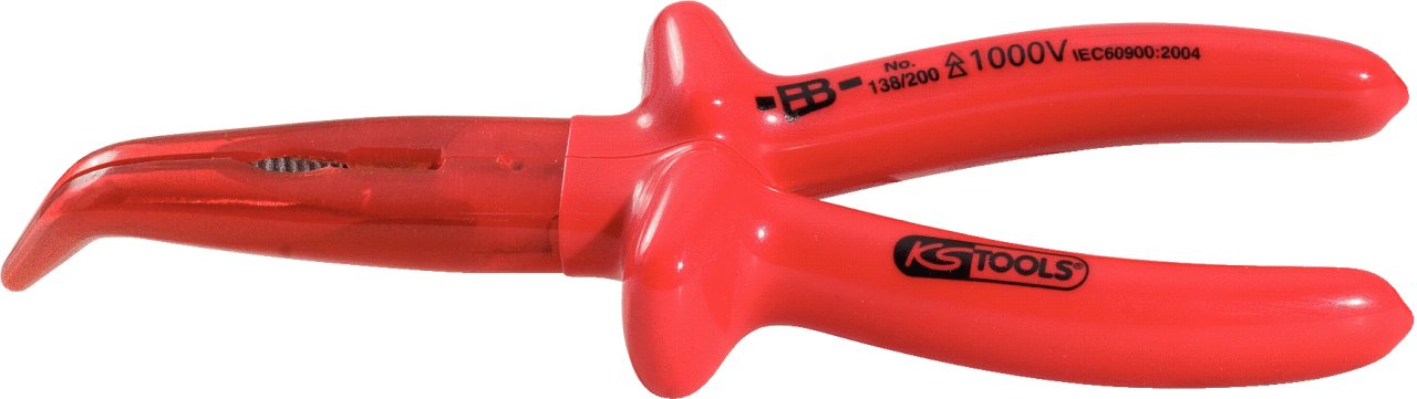 KS Tools 117.1719 CLASSIC 1000V Flachrundzange, beschichteter Arbeitskopf, gebogen, 200mm