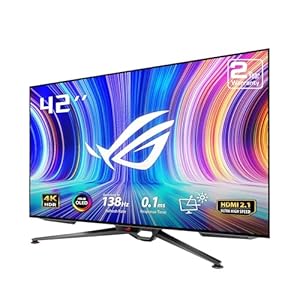 ASUS ROG Swift 41.5” 4K OLED Gaming Monitor (PG42UQ) – UHD (3840 x 2160), 138Hz, 0.1ms, HDMI2.1, True 10 bit, DCI-P3 98%, G-SYNC Compatible, DisplayPort, USB, Console Ready, Remote Control, Anti-Glare